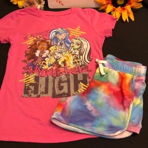 Girls Monster High T-Shirt and Tie Dye Shorts